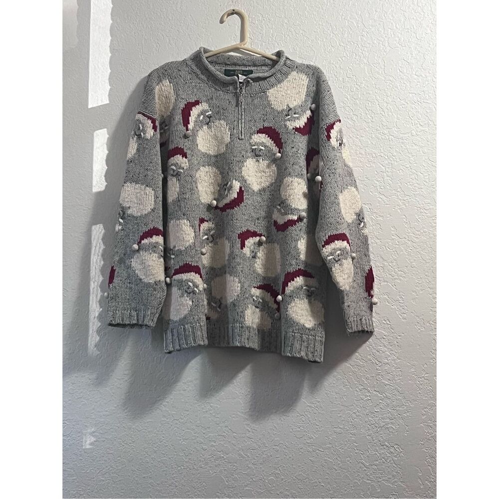 Christmas sweater 90s‎ vintage Orvis Santa Claus embroidered wool cardigan XL